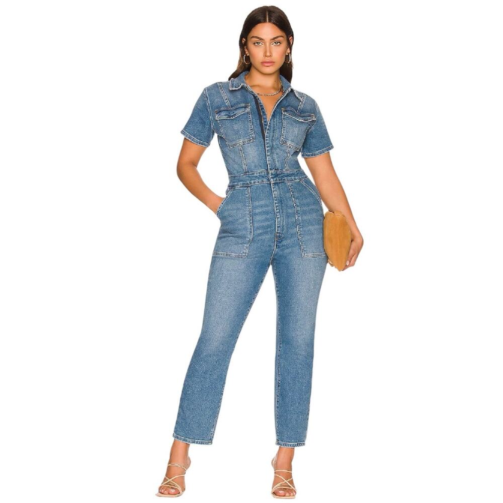 Good American Fit For Success Denim Jumpsuit NWT Medium Utility Chic Blue - Picture 5 of 14